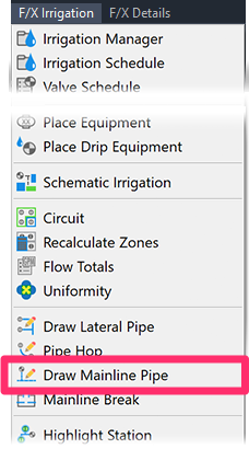 F/X Irrigation menu